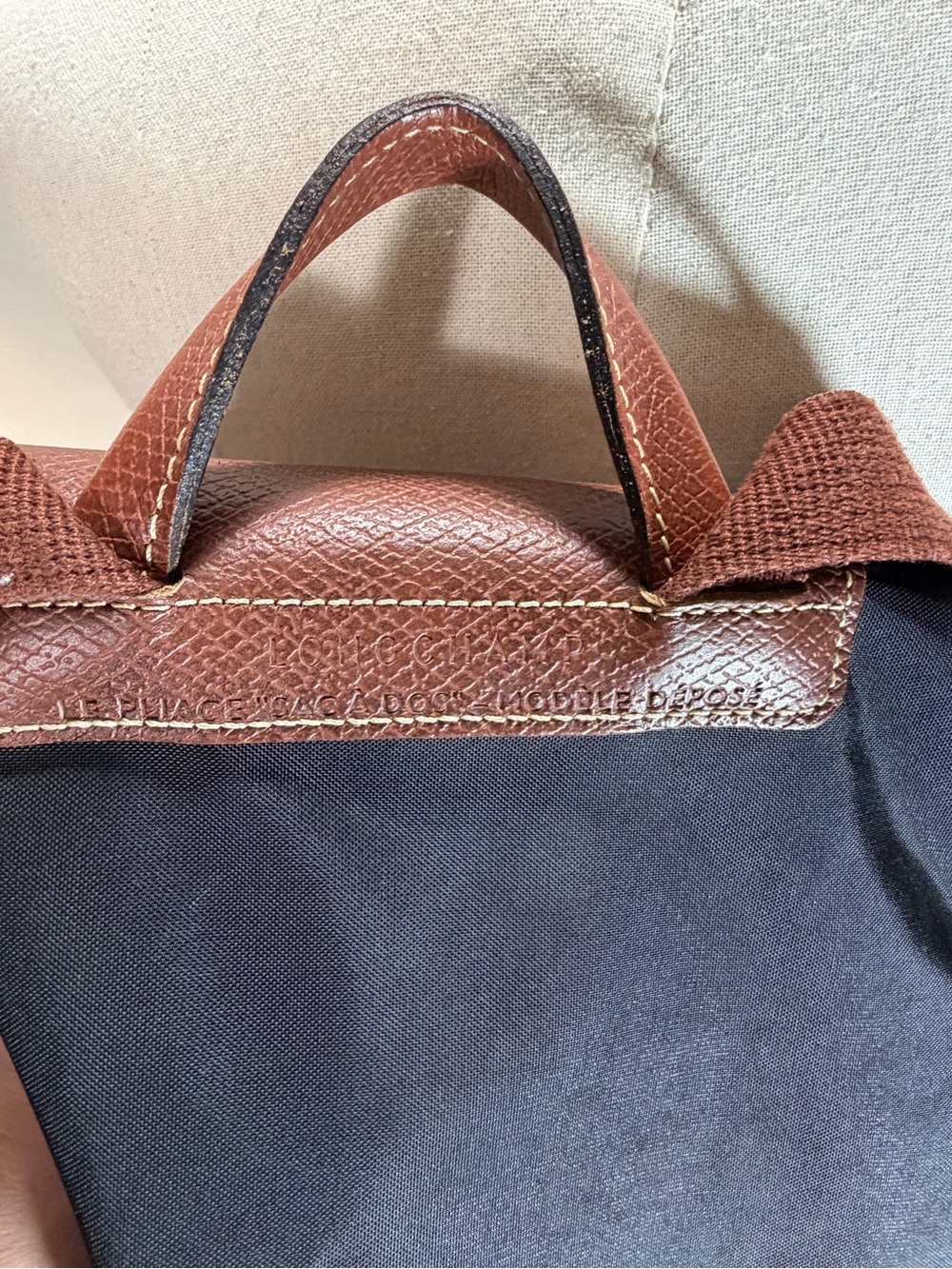 Longchamp Black Nylon Backpack with Brown Leather Trim - Picture 11 of 15